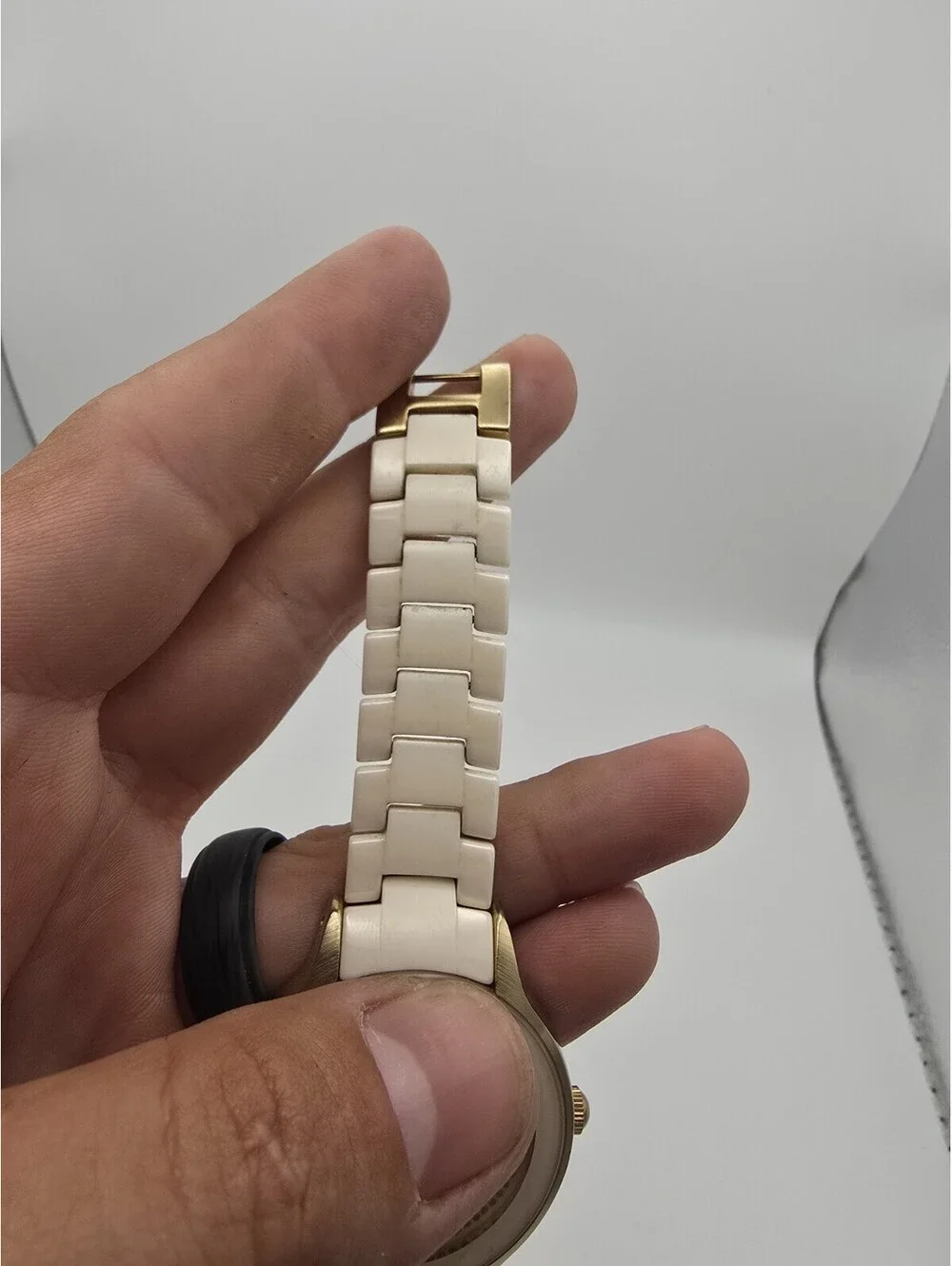 Anne Klein AK/1948 Women’s Quartz Analog Watch Gold Tone Case White Ceramic